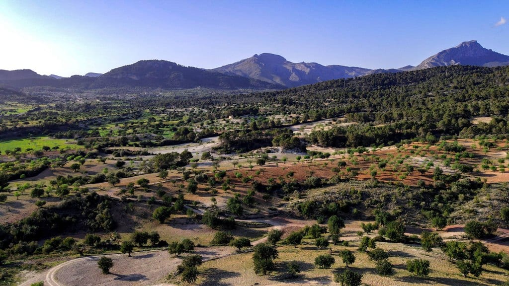 arial drone photo to this country home in the heart of Calvia village, mallorca with amazing views